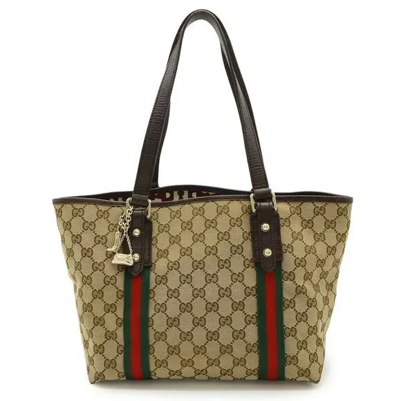 Gucci GG Canvas Tote Bag Leather Beige Brown - Main Image
